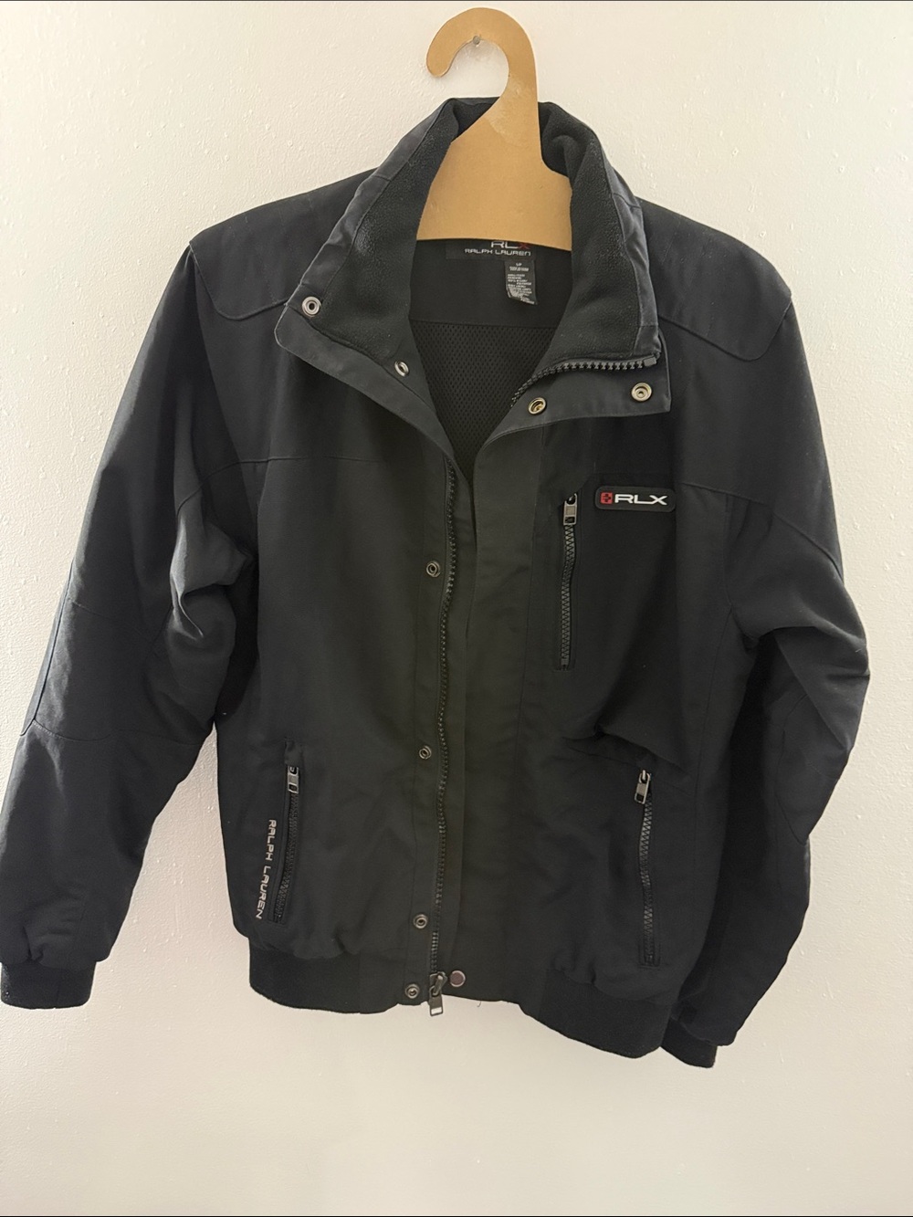 Men's Black Zip-Front Bomber Jacket Ralph Lauren RLX size Small